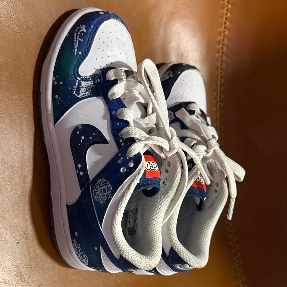 Kids White and Navy Graphic Sneakers Lego Nike collaboration